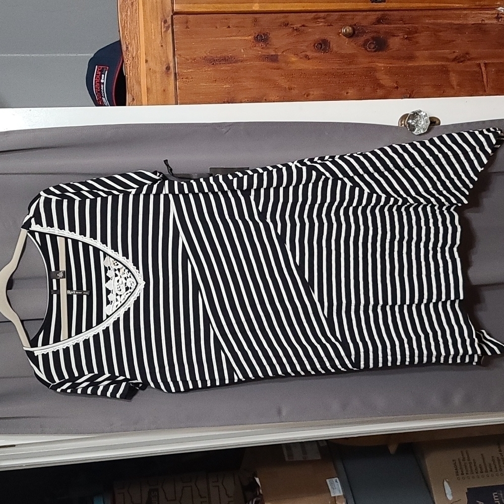 NWT Skye's The Limit Women's Dress Black White‎ Striped Lace Trim V-neck Size 2X